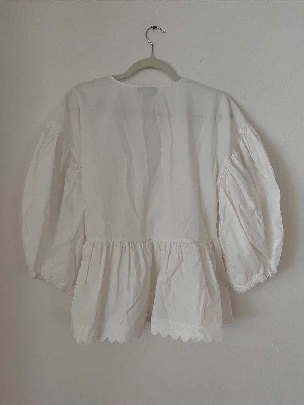 Kika Vargas White Wrap Peplum Blouse with Puff Sleeves - Picture 2 of 3